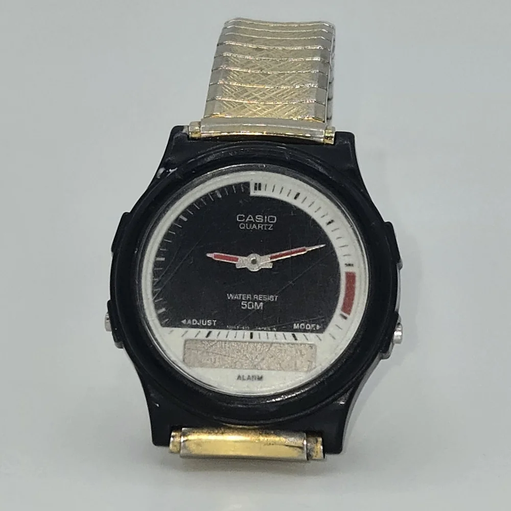 Casio Quartz Analog Digital Watch Black Gold Parts Only Repair Vintage